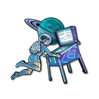 Space Girl Pinball Woodcut - Dimensional Wall Art
